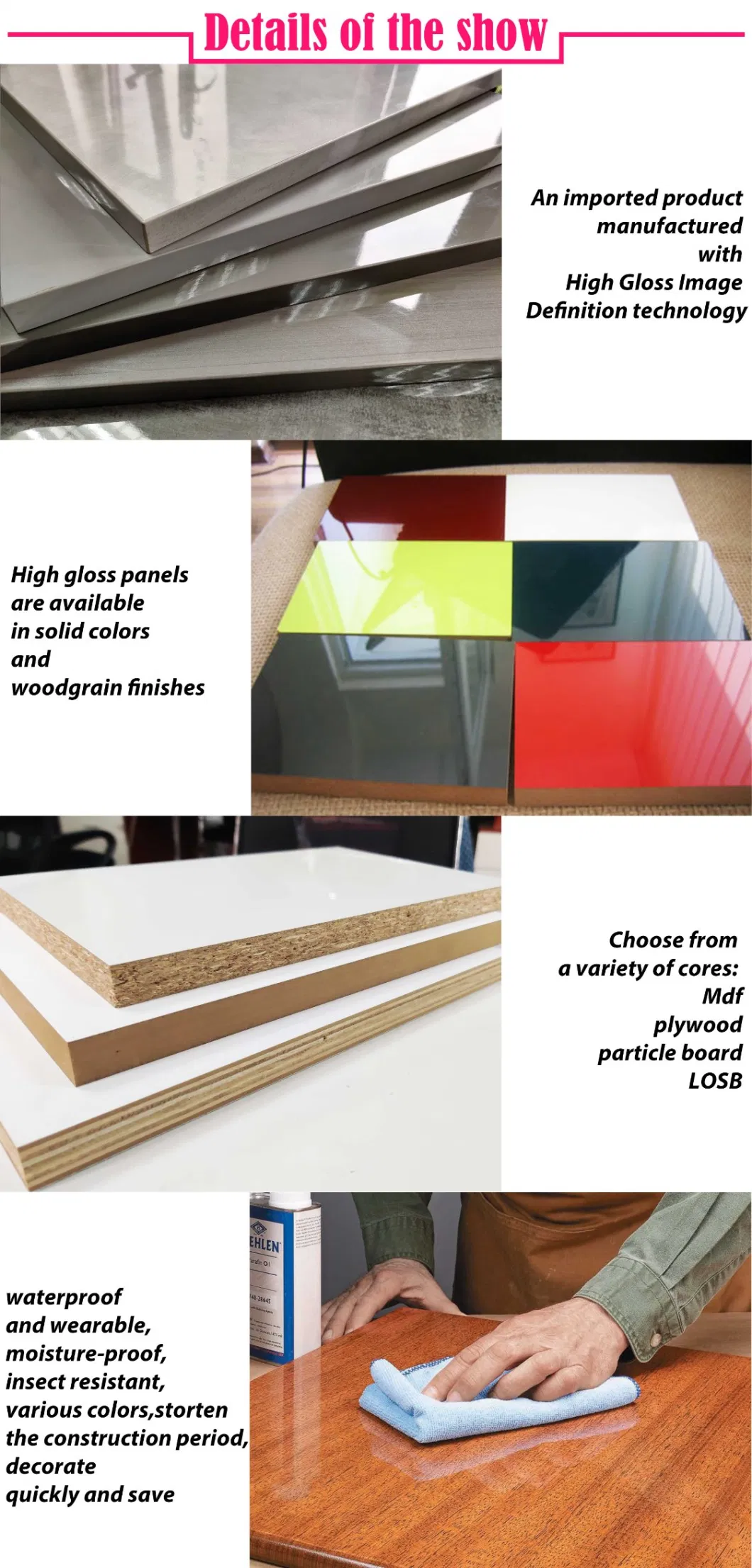 Low Price PVC Glossy Board High Gloss Acrylic Laminated Lightweight Plywood with Good Quality