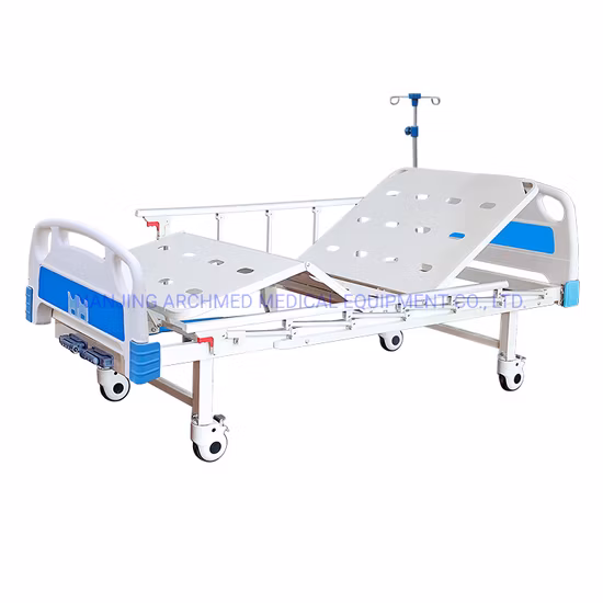 Krankenhausmöbel, zwei Funktionen, zwei Kurbeln, verstellbares manuelles Krankenhausbett mit ABS-Platten